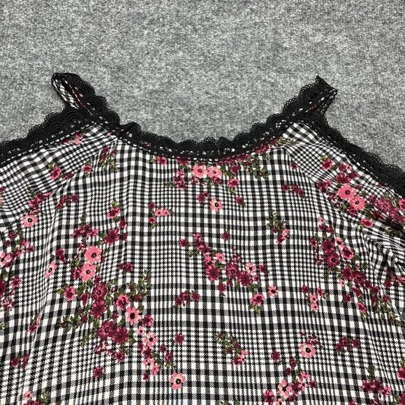 Arizona Necklace Blouse Girls Plus 2XL 20.5 Black Red Floral Cold Shoulder New - Picture 8 of 12